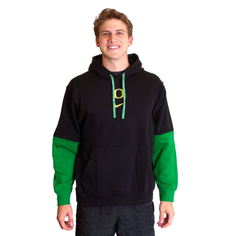 Classic Oregon O, Nike, Black, Hoodie, Cotton Blend, Men, Football, Club, Fleece, Sideline, Pullover, Sweatshirt, 797563